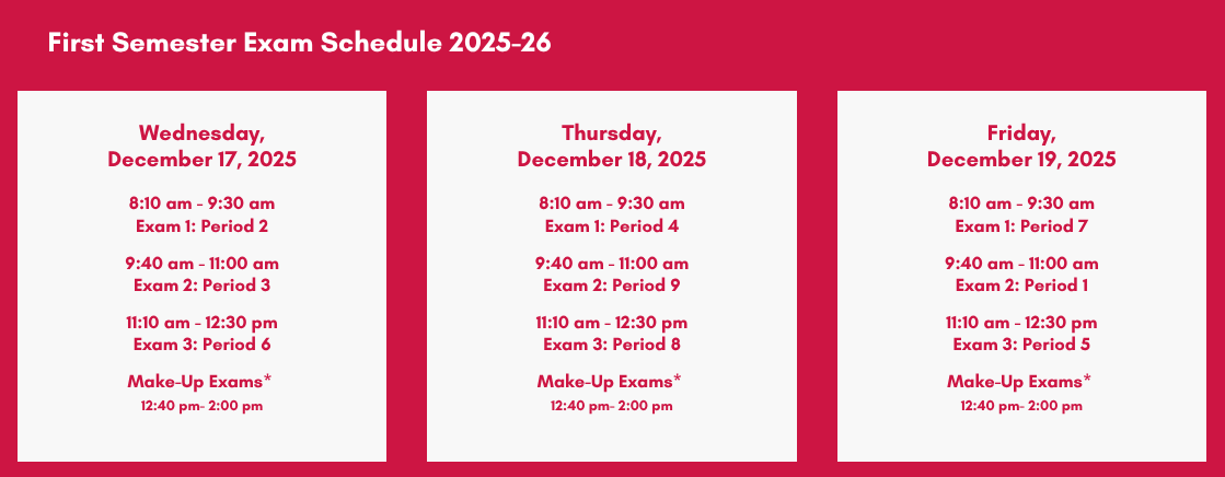 Final exam schedule as listed on the District 219 website.
 