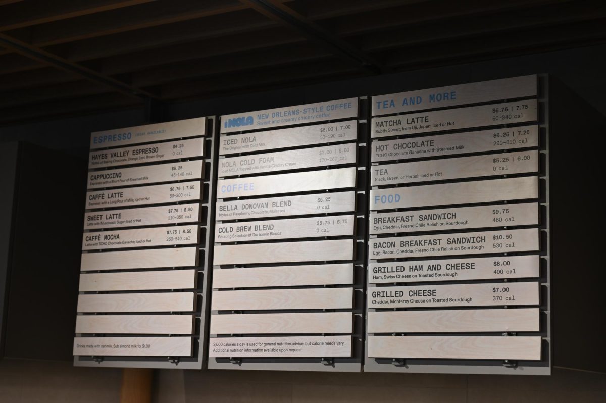 Westfield Old Orchard's Blue Bottle Cafe menu encapsulates various options of coffee, food and other drinks.