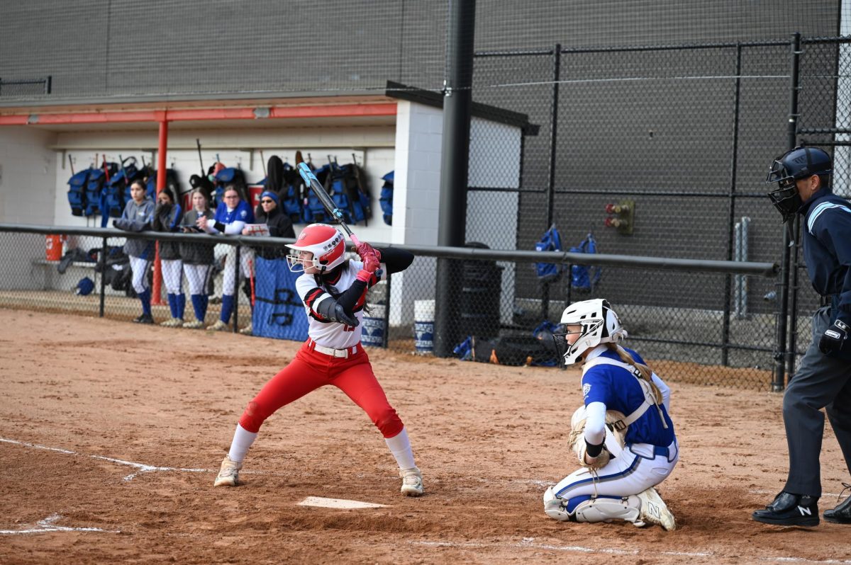 Kolbe waits in batting position for the team. "We have done very well with our defense and picking each other back up after an error." Kolbe said.