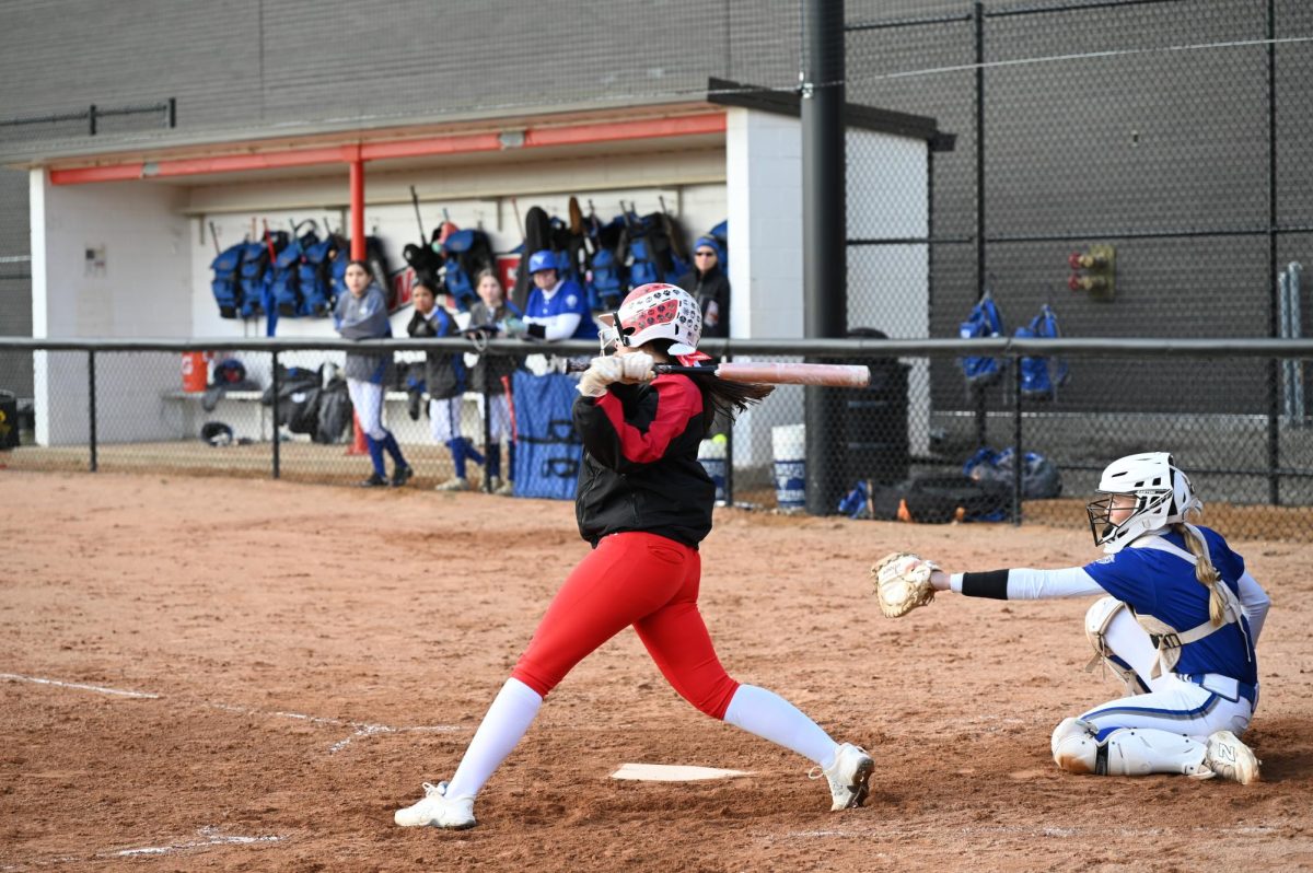 Senior, Penelope Hutchison hits the ball against the Vernon Hills team. "Our season is going well. We had a slow start with so many canceled games but I am so excited for the rest of the season to come," Hutchinson said.